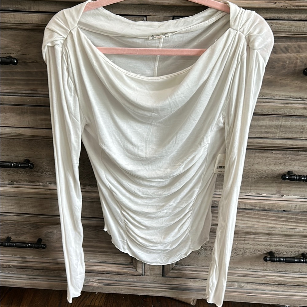 NWTFree People Cream Ruched Long Sleeve Blouse